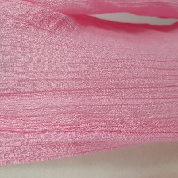 ♥️Pink Long Cover Up Duster Crinkle Fabric Long Sleeves Front Tie Side Slits M-L - Picture 4 of 8